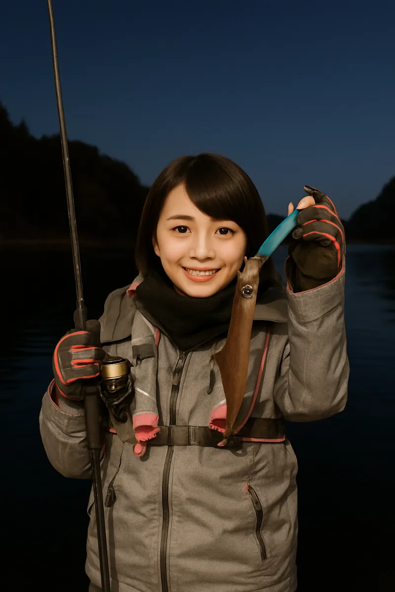 釜石港でヤリイカの釣果を得た西岡.webp