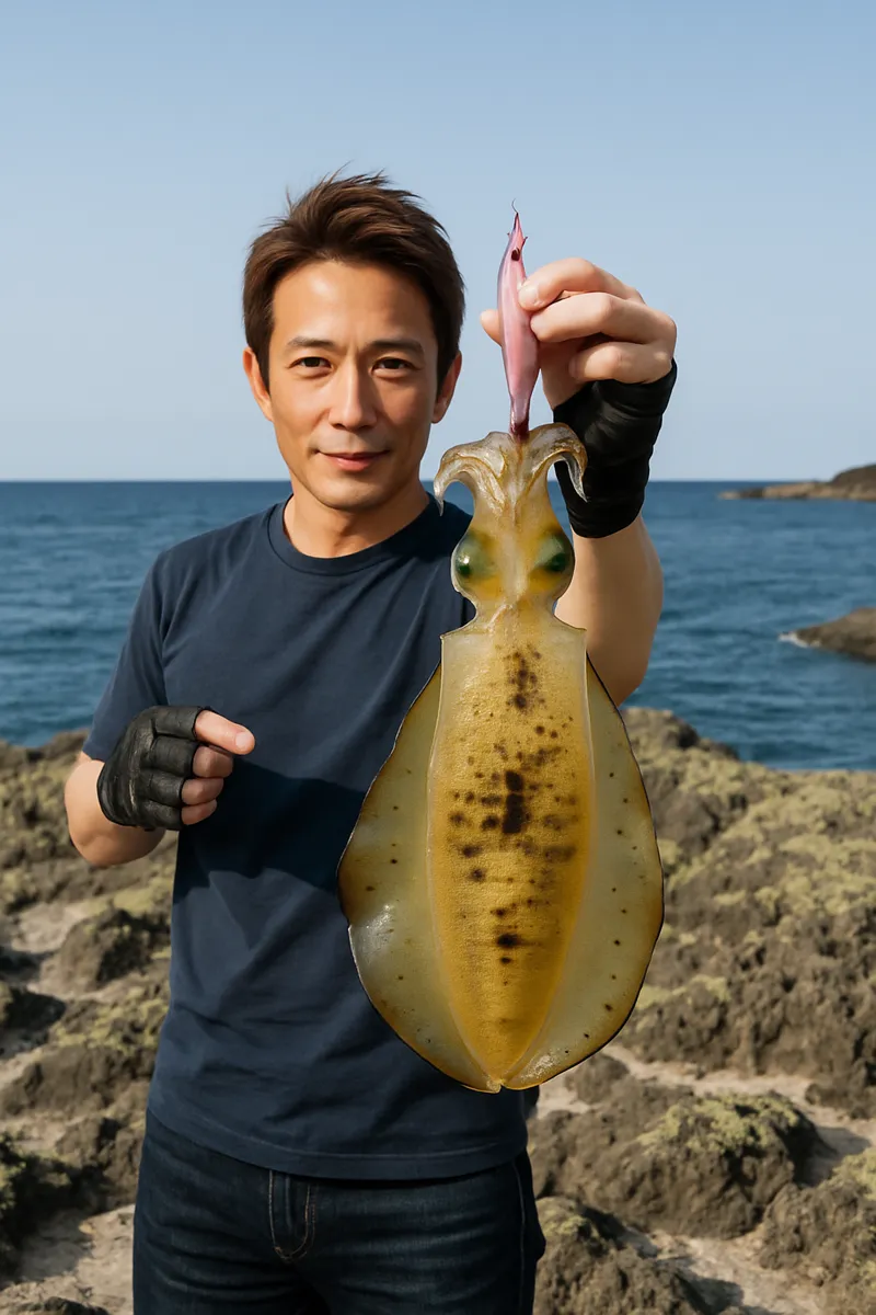 鋳釜崎でアオリイカの釣果を得た亀岡.webp