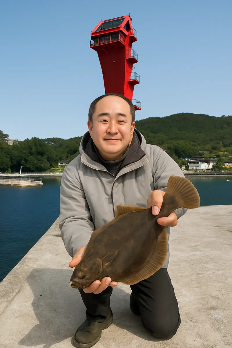 長崎漁港でカレイの釣果を得た持田.webp