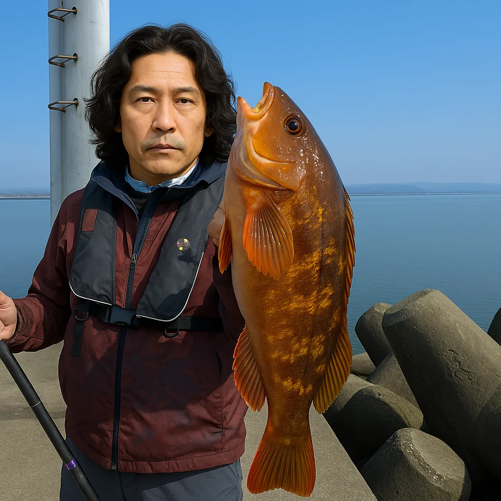 長部漁港でアイナメの釣果を得た岸本.webp