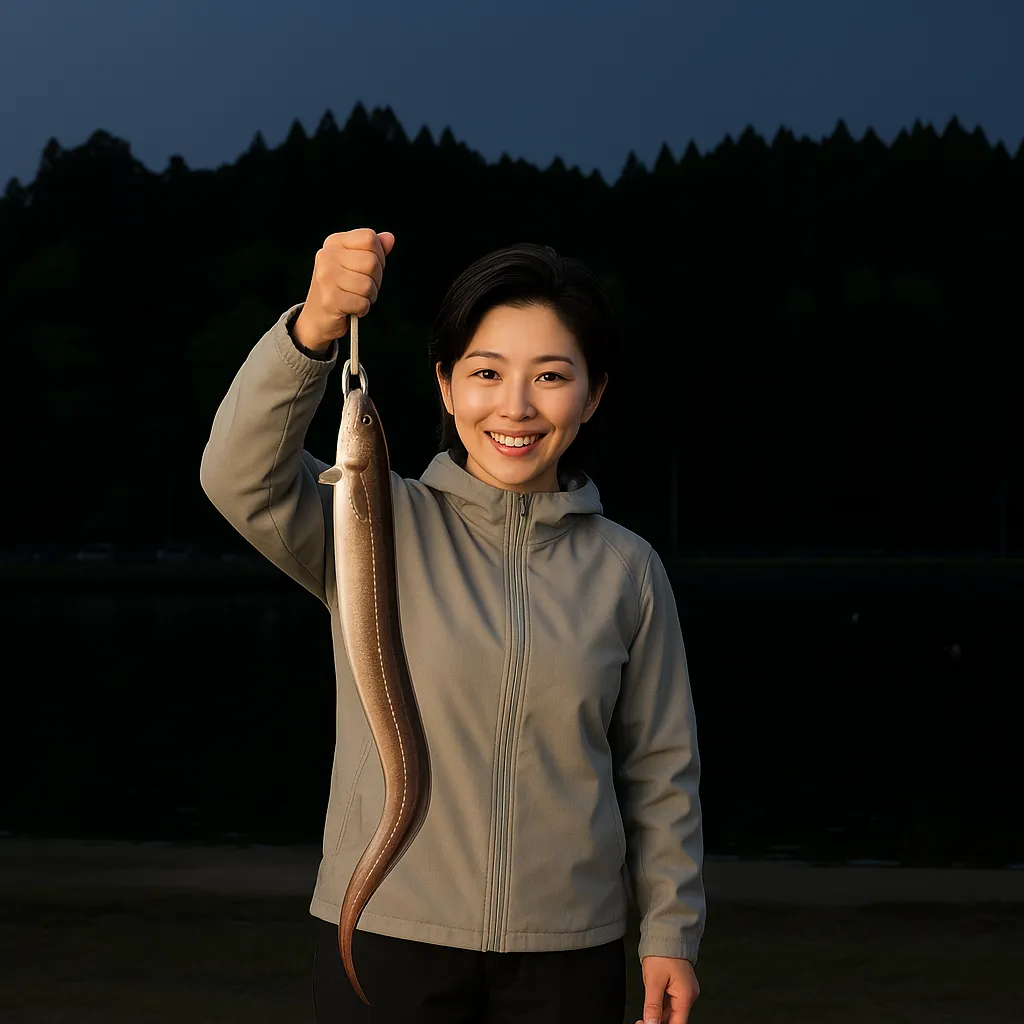 長部漁港でアナゴの釣果を得た佐伯.webp