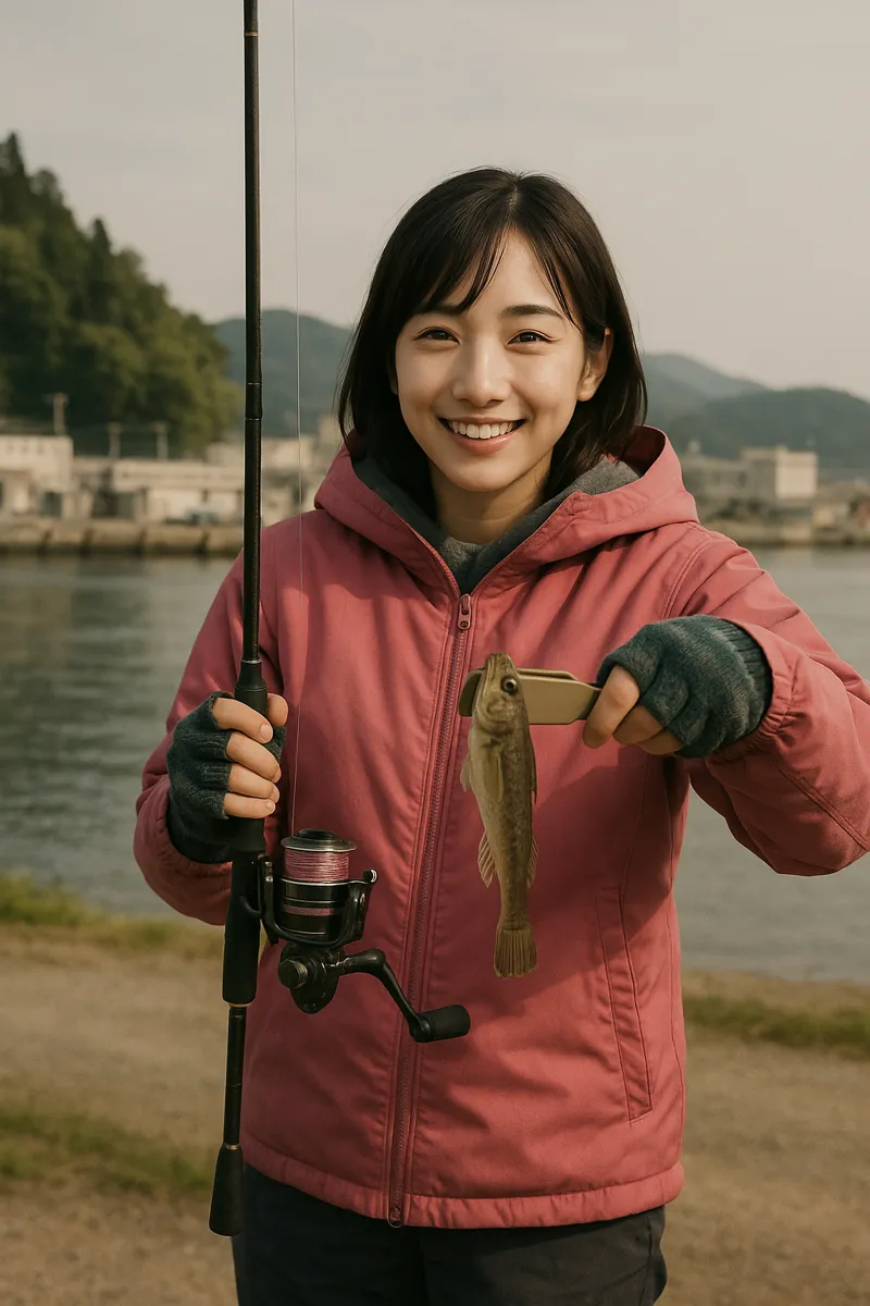 長部漁港でハゼの釣果を得た黒川.webp