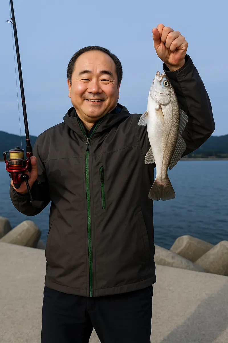 長面新漁港でイシモチの釣果を得た持田.webp
