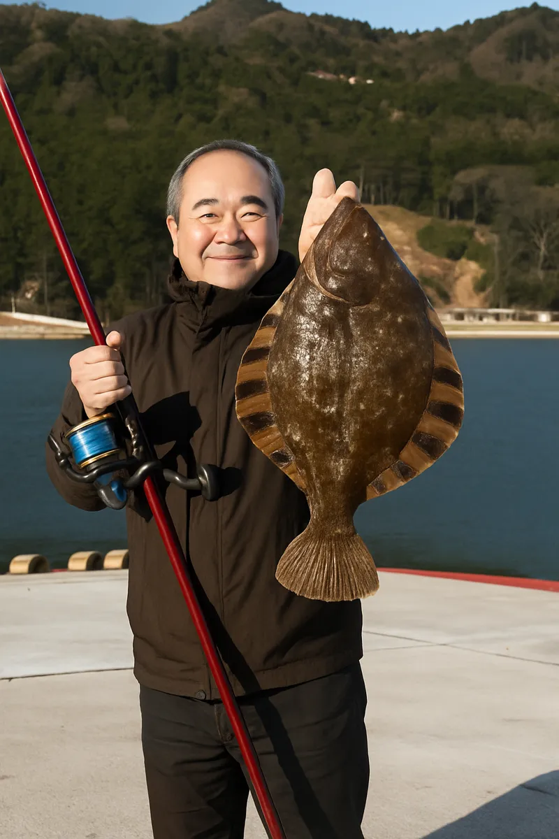 長面浦でカワガレイの釣果を得た持田.webp