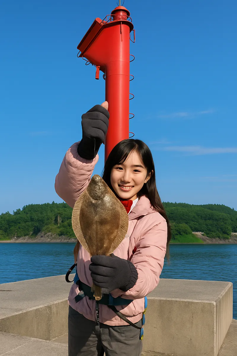 門之浜漁港でカレイの釣果を得た黒川.webp