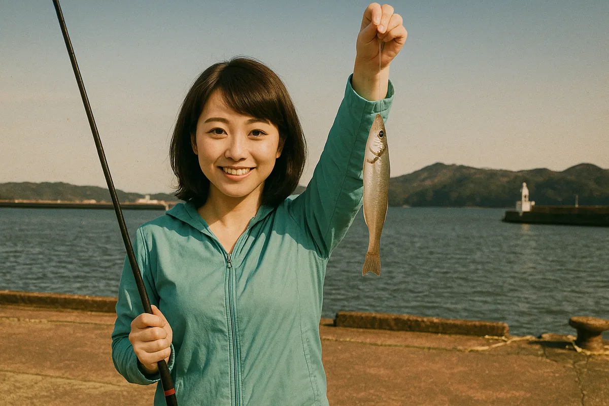 門川港でシロギスの釣果を得た西岡.webp