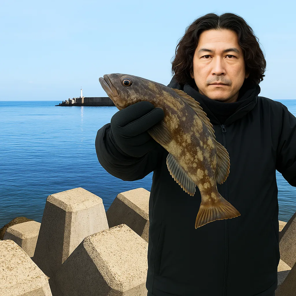 閖上漁港でアイナメの釣果を得た岸本.webp