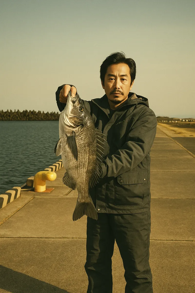 閖上漁港でクロダイの釣果を得た佐々木.webp
