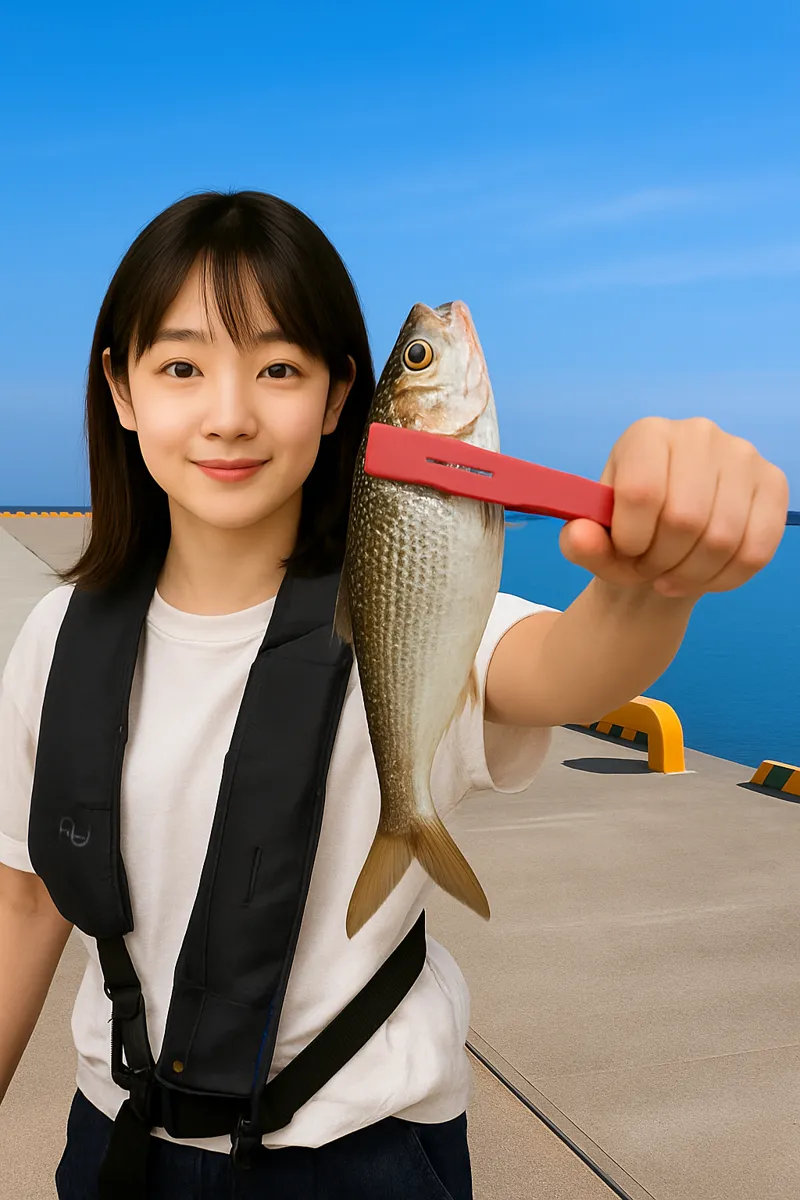 閖上漁港でコノシロの釣果を得た国生.webp