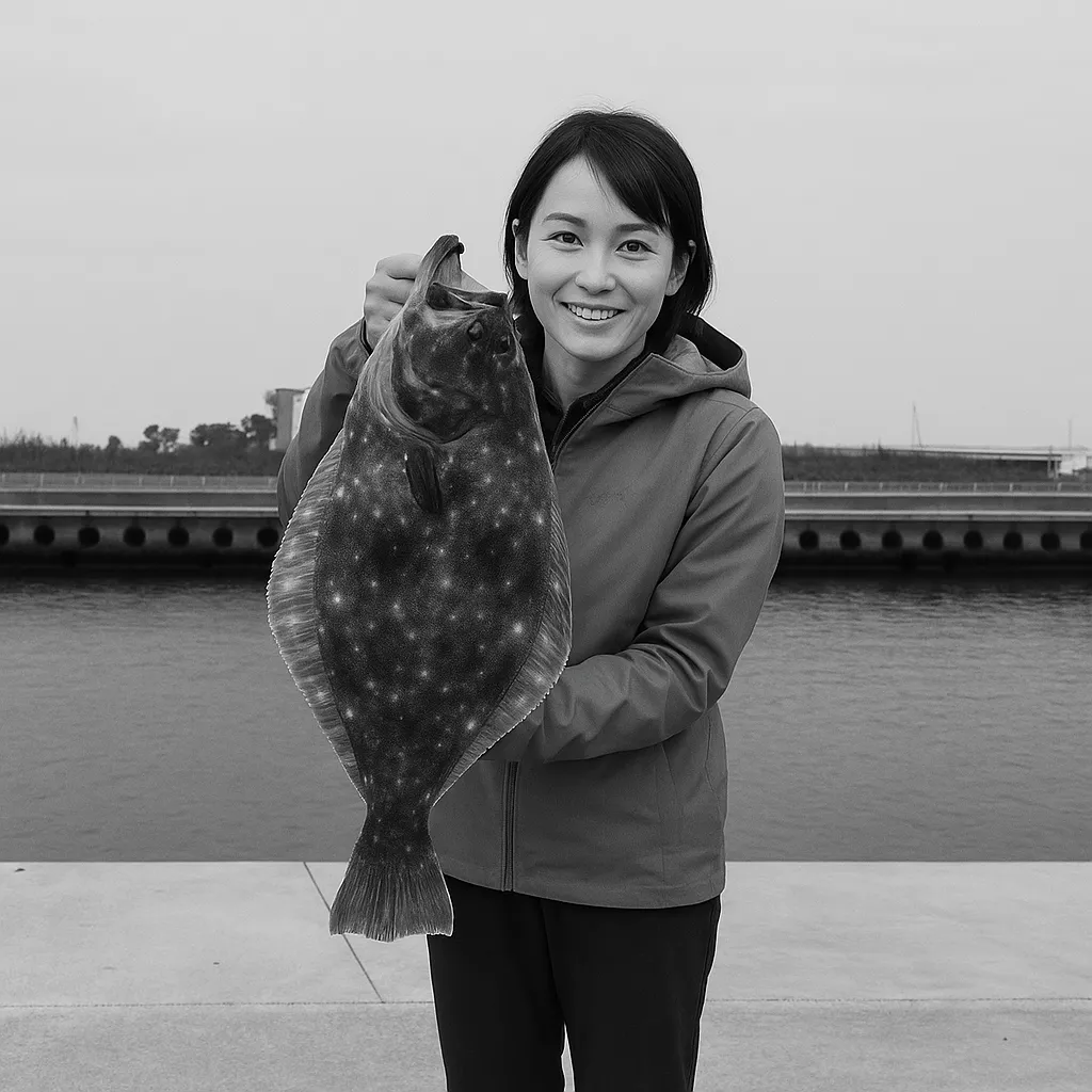 閖上漁港でヒラメの釣果を得た西岡.webp