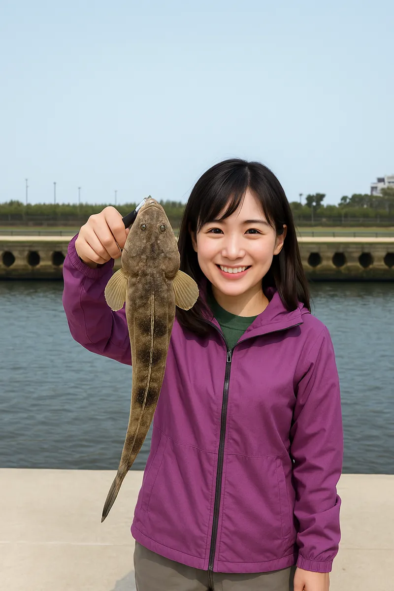 閖上漁港でマゴチの釣果を得た黒川.webp