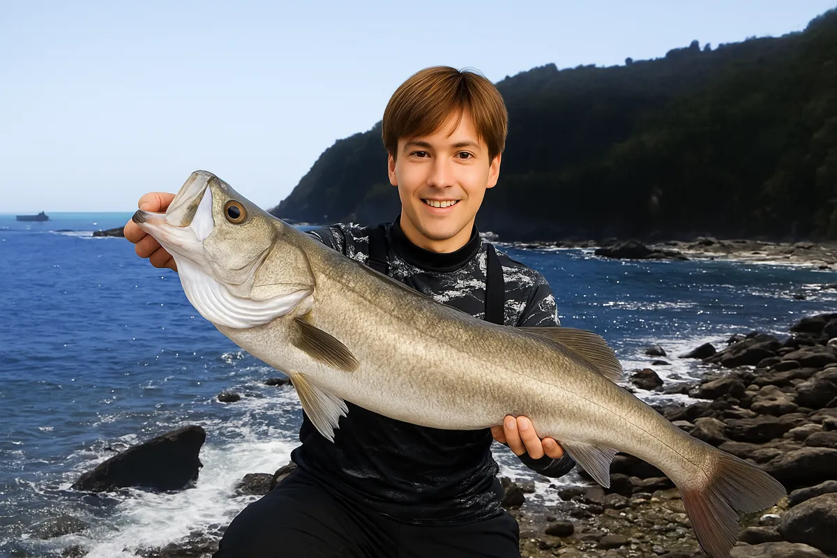 関崎灯台下でスズキの釣果を得た久良木.webp