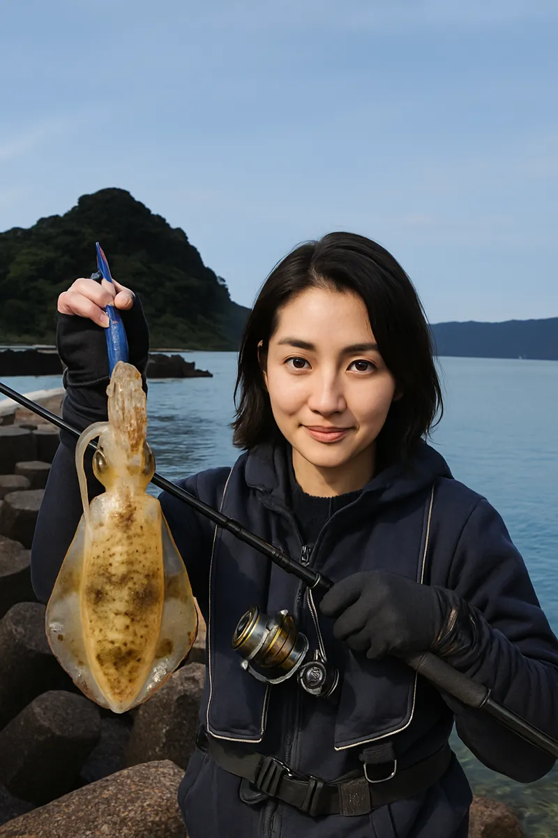 隼人新港でアオリイカの釣果を得た八重田.webp