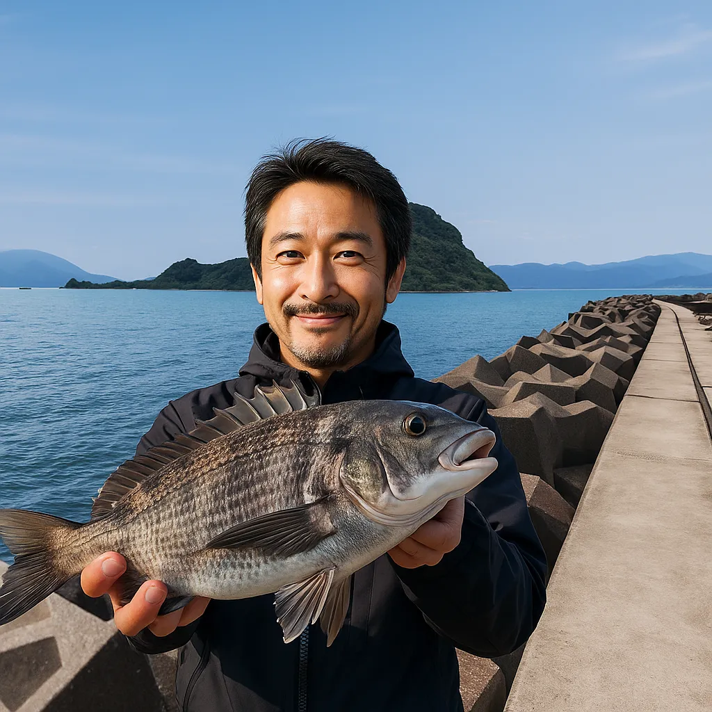 隼人新港でチヌの釣果を得た佐々木.webp