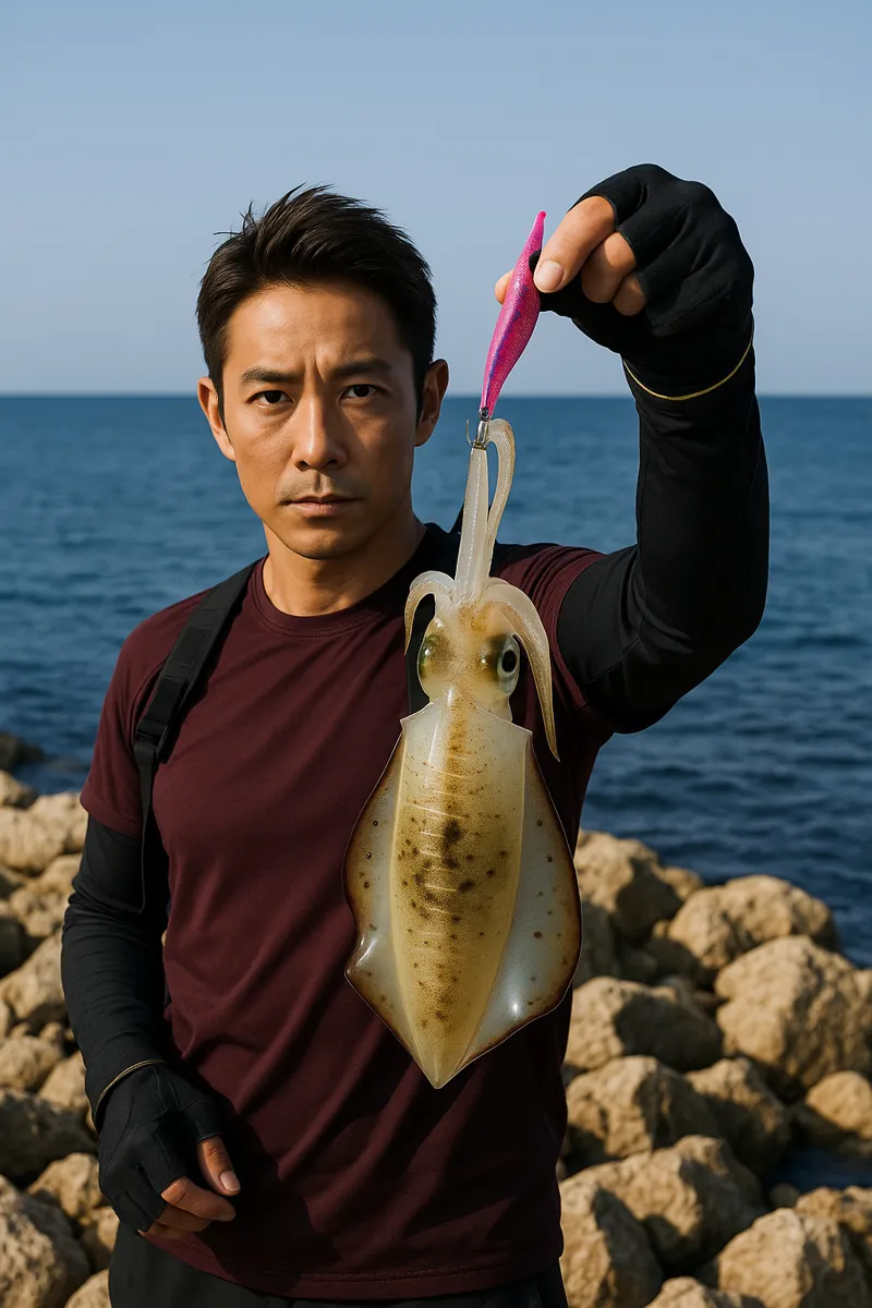 須郷岬でアオリイカの釣果を得た亀岡.webp