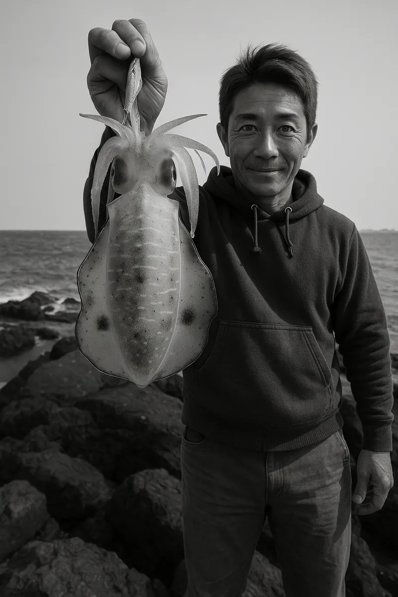 飛島でアオリイカの釣果を得た亀岡.webp