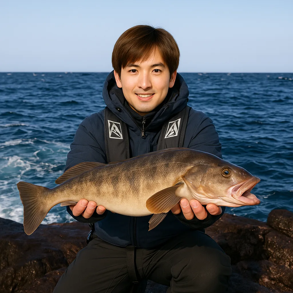 館山崎でホッケの釣果を得た男性.webp
