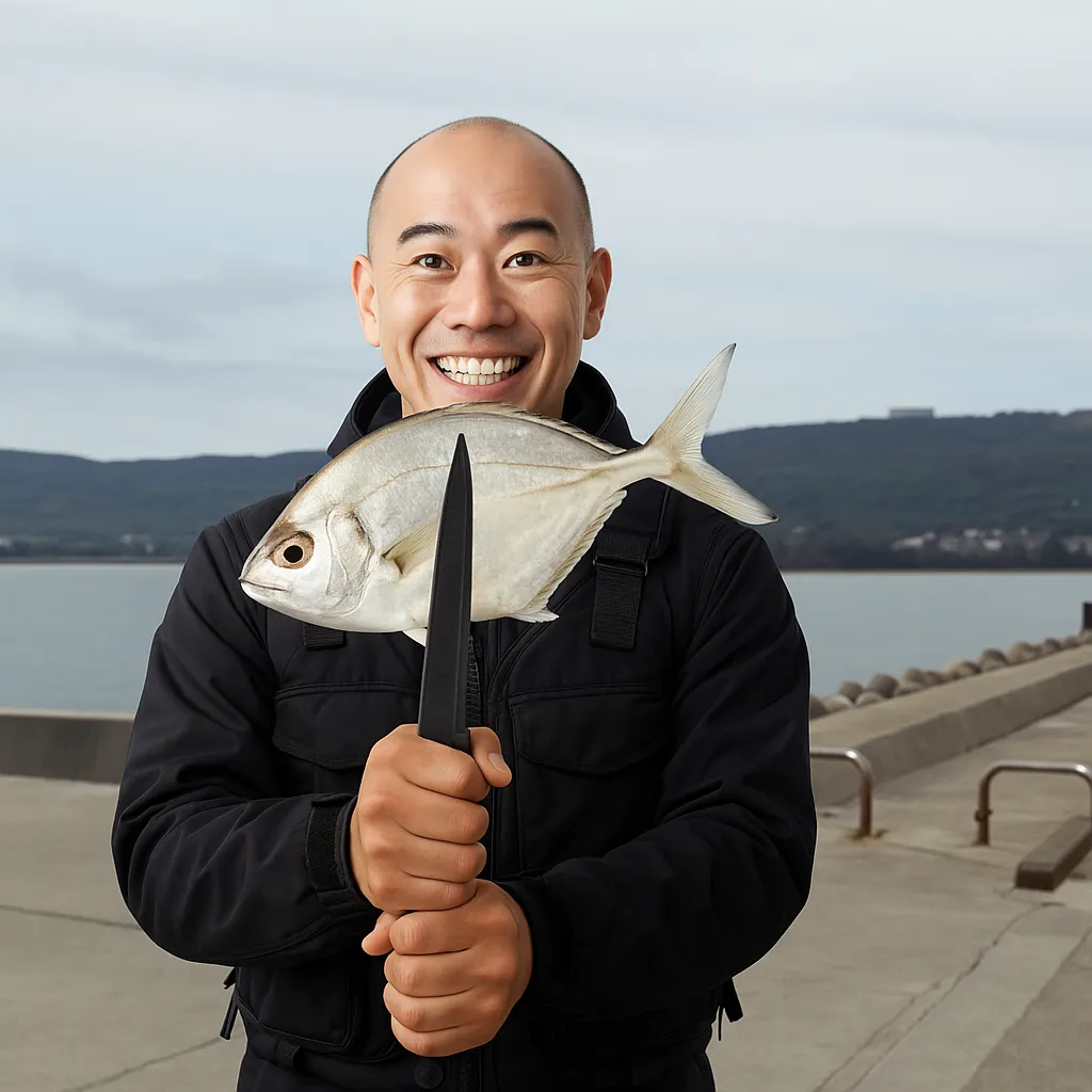 馬天港でユダヤーガーラの釣果を得たがんだま君.webp