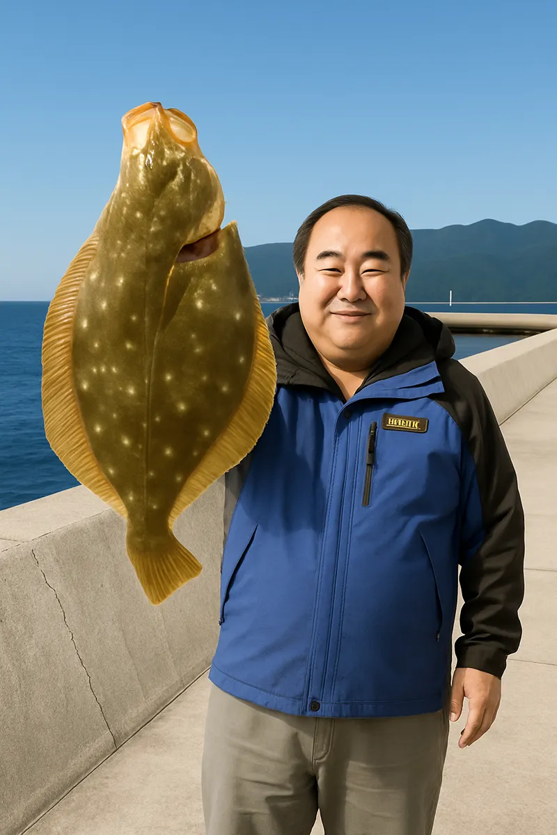 鬼沢漁港でカレイの釣果を得た持田.webp