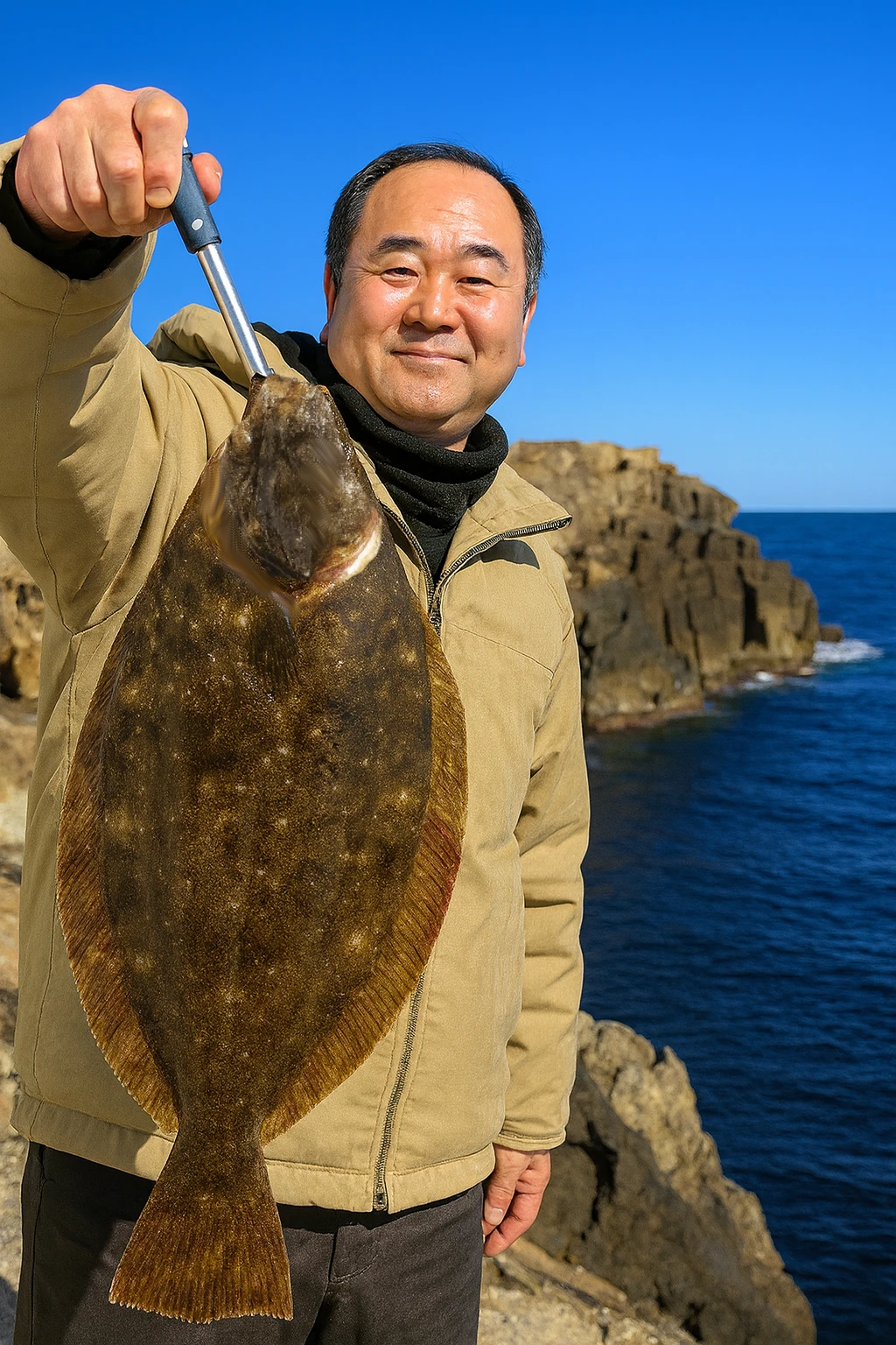 魹ヶ崎でナメタガレイの釣果を得た持田.webp
