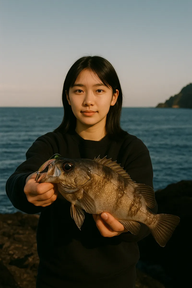 魹ヶ崎でメバルの釣果を得た森永.webp