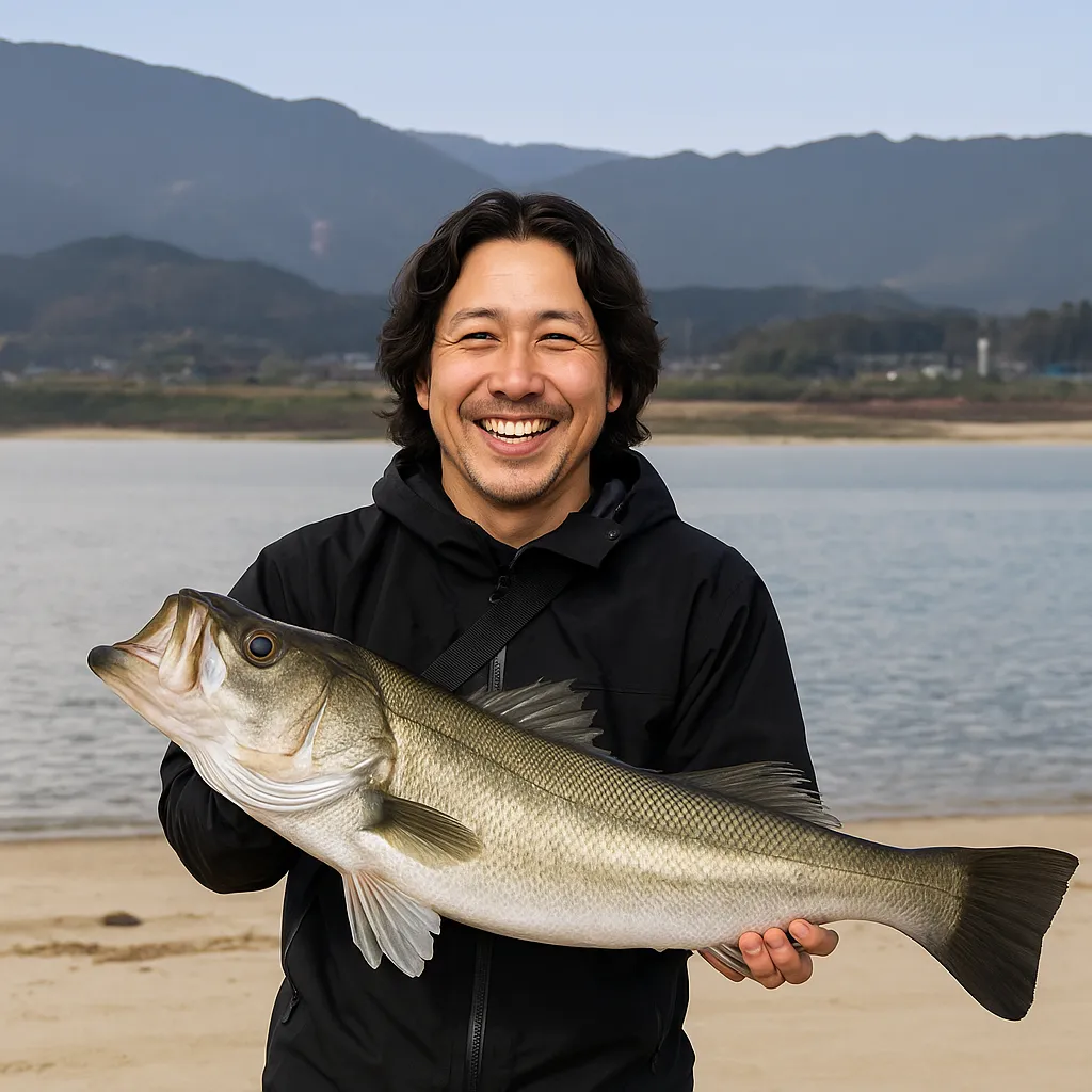鮫川河口でシーバスの釣果を得た岸本.webp