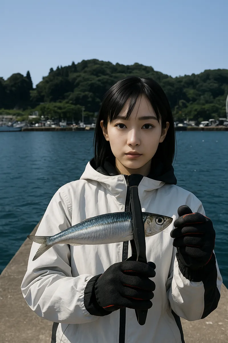 鯵ヶ沢漁港でイワシの釣果を得た国生.webp
