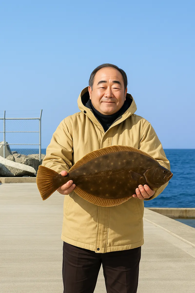 鳥の海でイシガレイの釣果を得た持田.webp