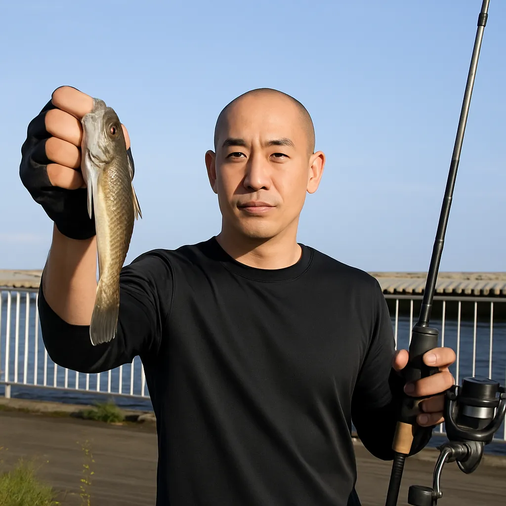 鳥の海でハゼの釣果を得たがんだま君.webp