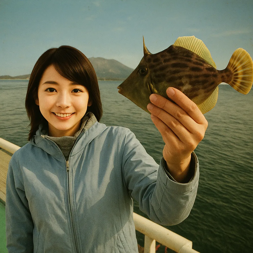 鴨池海づり公園でカワハギの釣果を得た西岡.webp