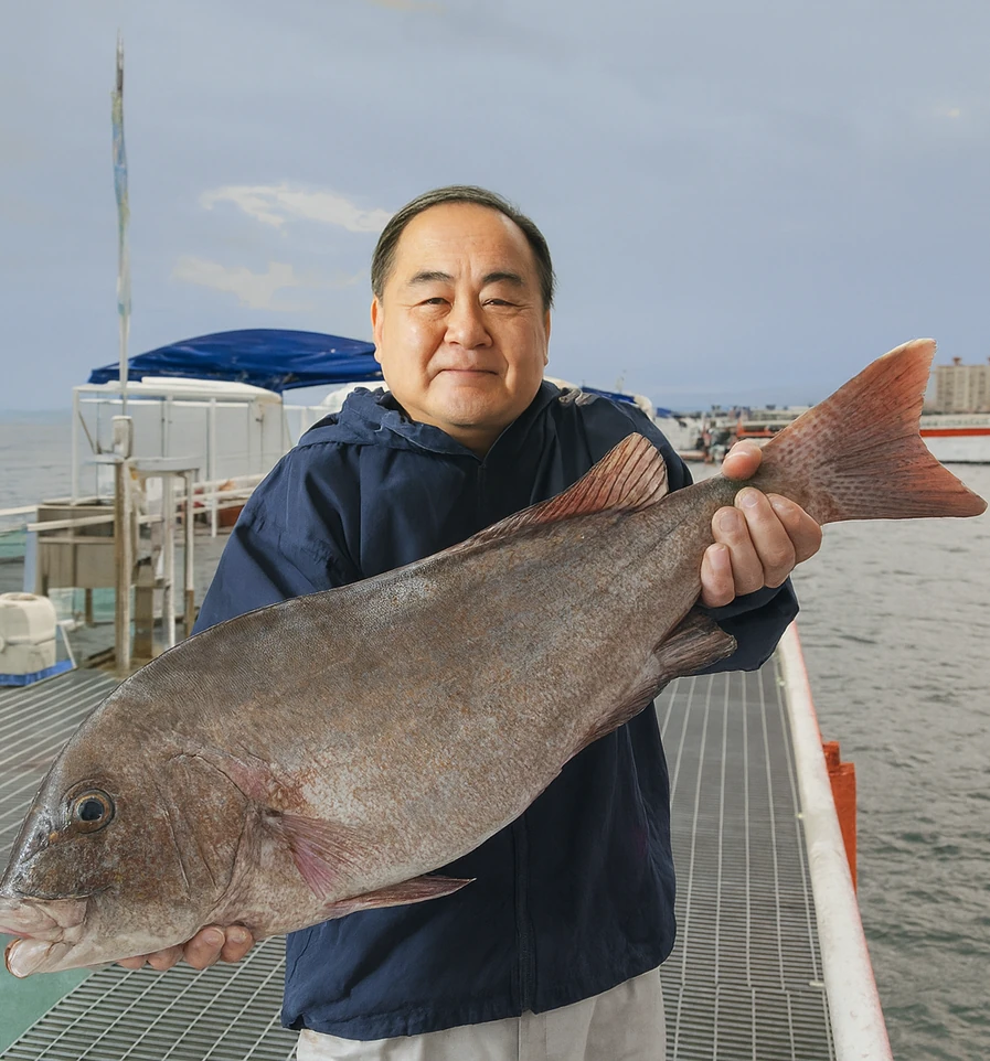 鴨池海づり公園でコロダイの釣果を得た持田.webp