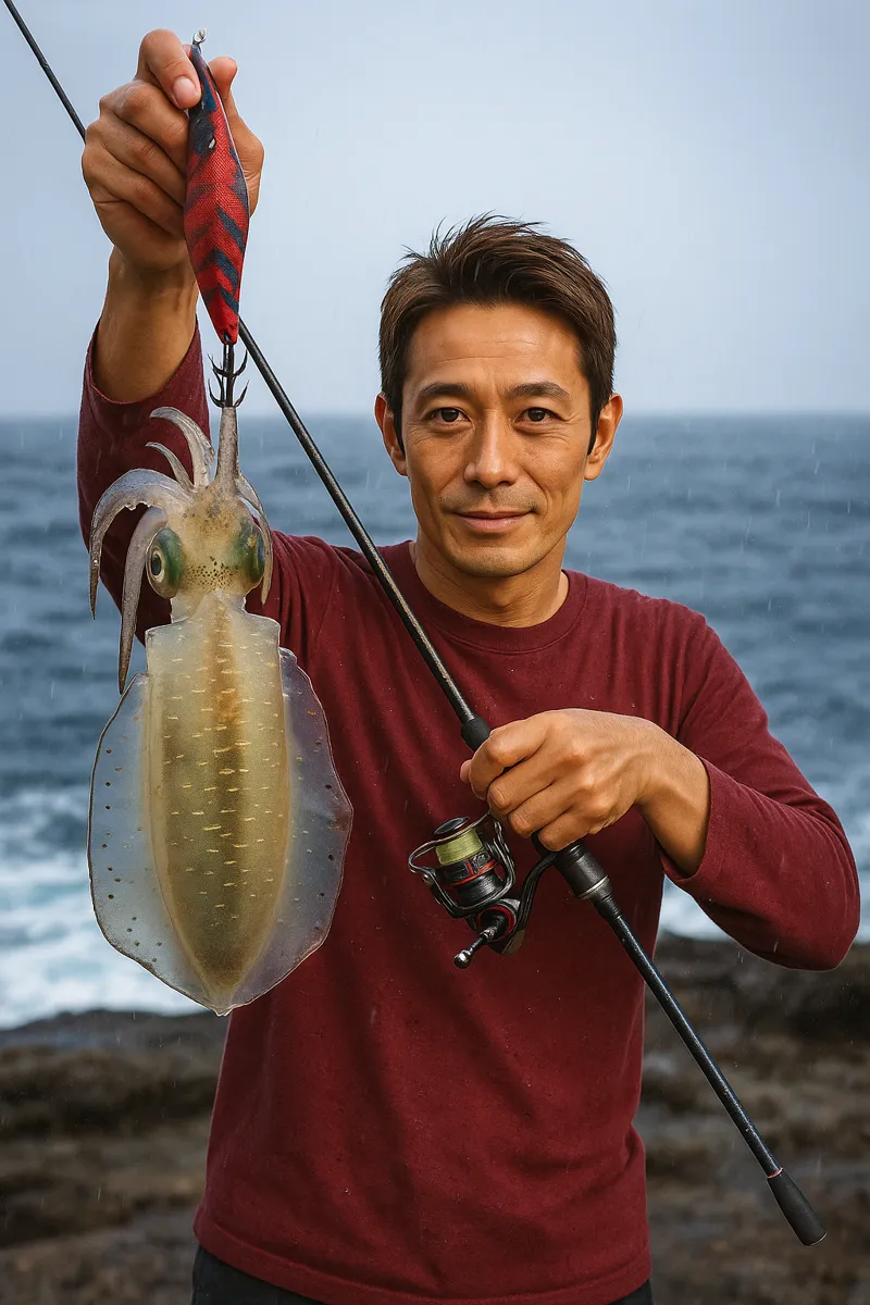 鵜戸崎でアオリイカの釣果を得た亀岡.webp