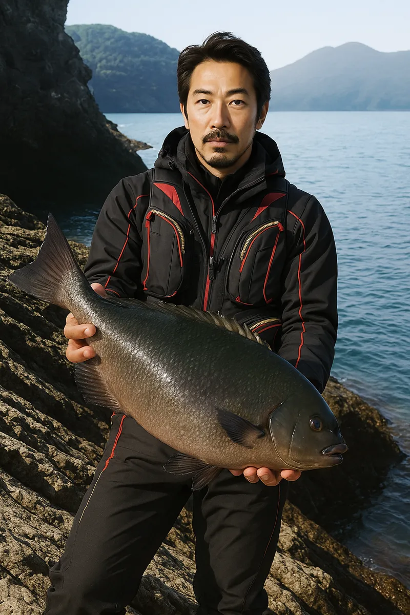 鶴御崎でグレの釣果を得た佐々木.webp