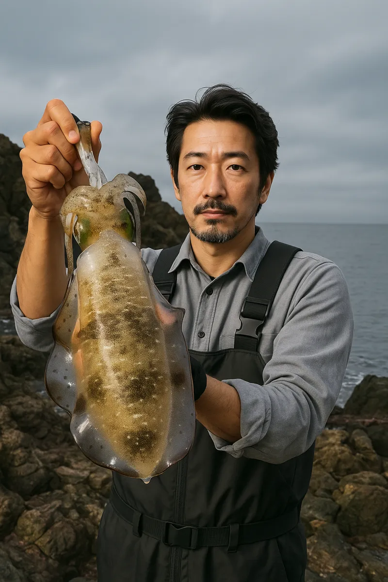 鶴見大島でアオリイカの釣果を得た佐々木.webp