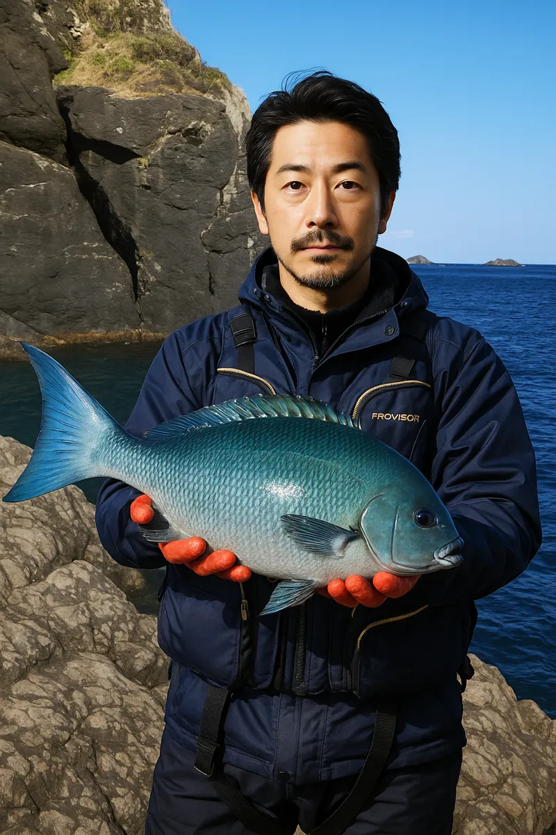 鶴見大島でオナガの釣果を得た佐々木.webp