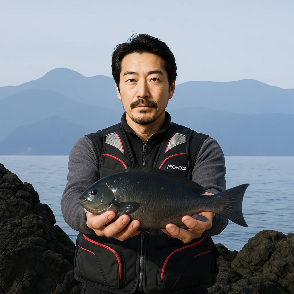 鶴見大島でグレの釣果を得た佐々木.webp
