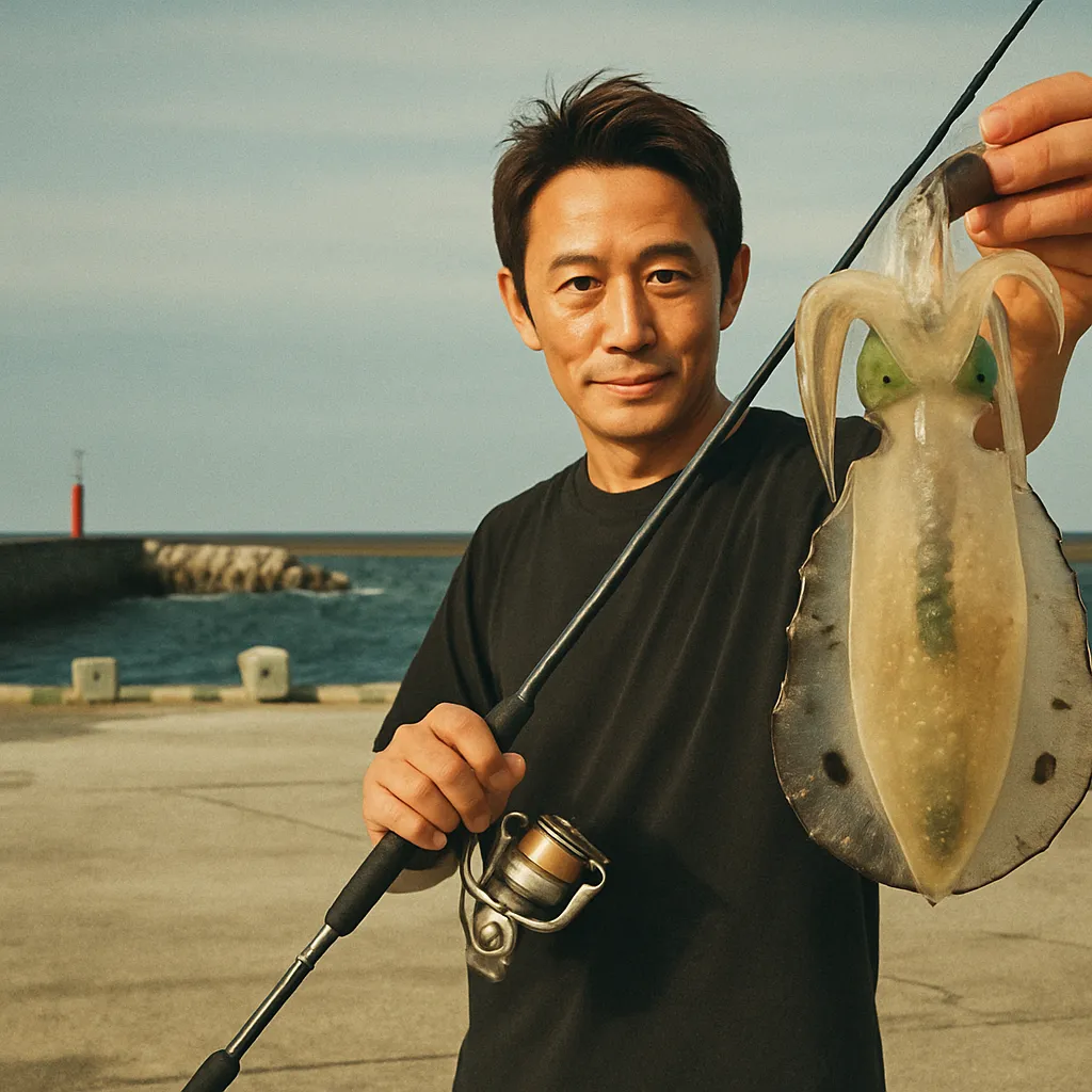 鹿屋港でアオリイカの釣果を得た亀岡.webp