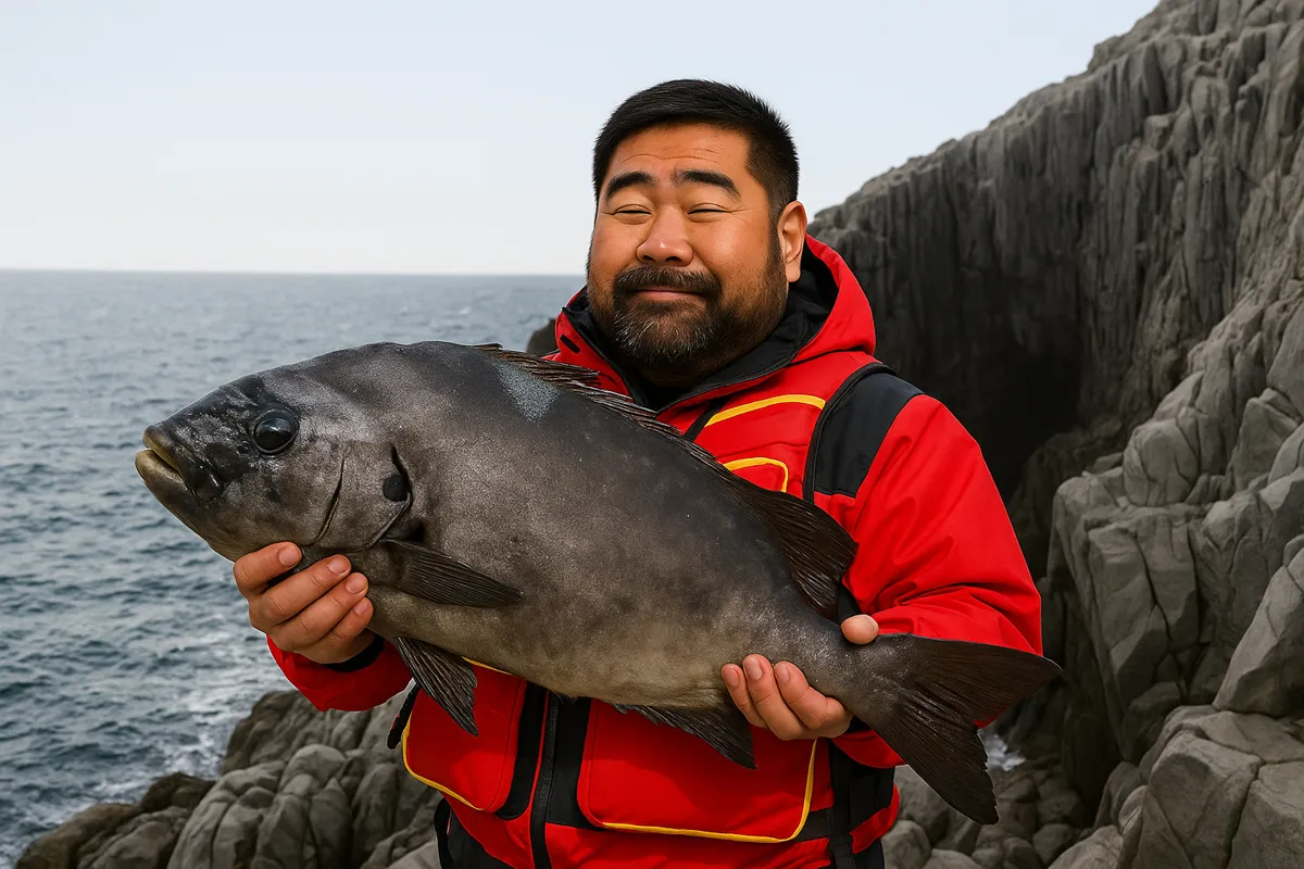 黒島でイシダイの釣果を得た楢崎.webp