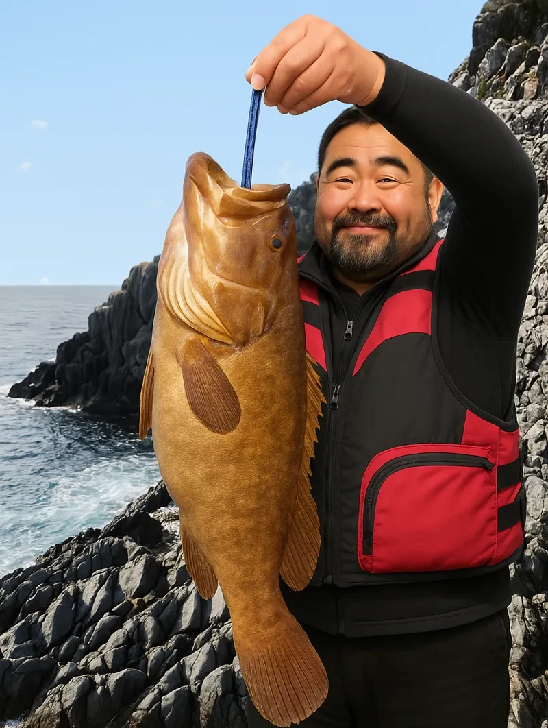 黒島でクエの釣果を得た楢崎.webp