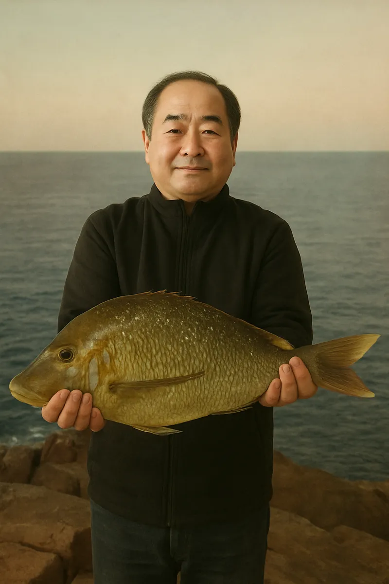 黒島でハマフエフキの釣果を得た持田.webp