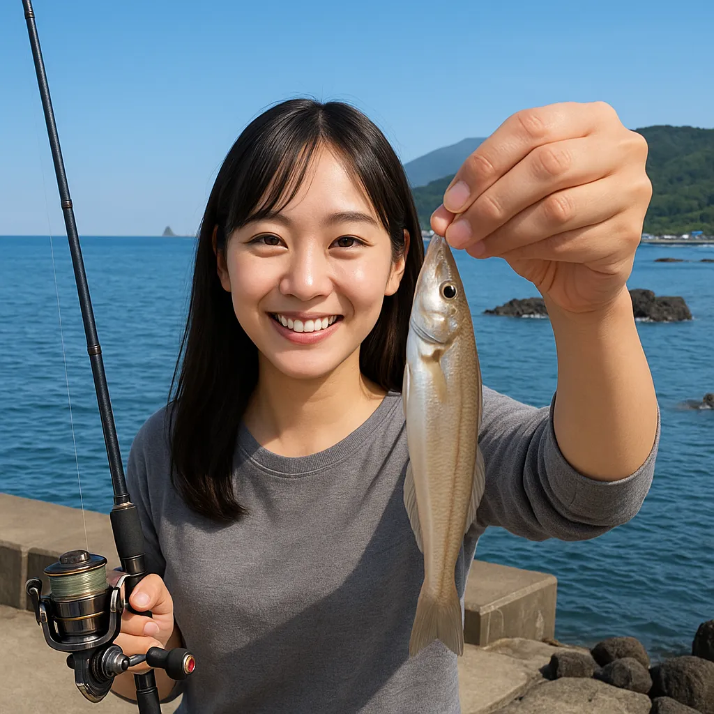 鼠ヶ関漁港でシロギスの釣果を得た国生.webp