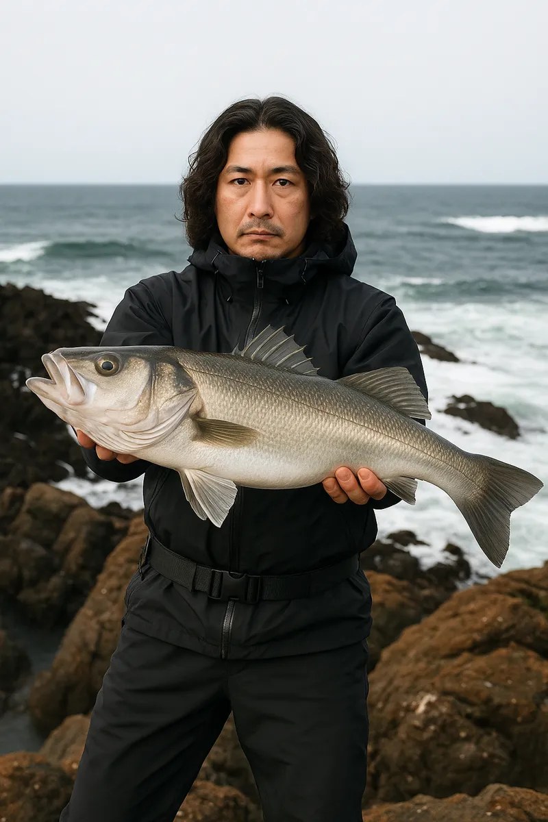 鼠ヶ関漁港でシーバスの釣果を得た岸本.webp