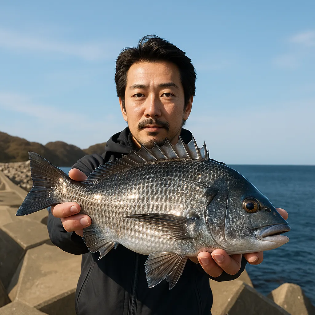 龍飛漁港でクロダイの釣果を得た佐々木.webp