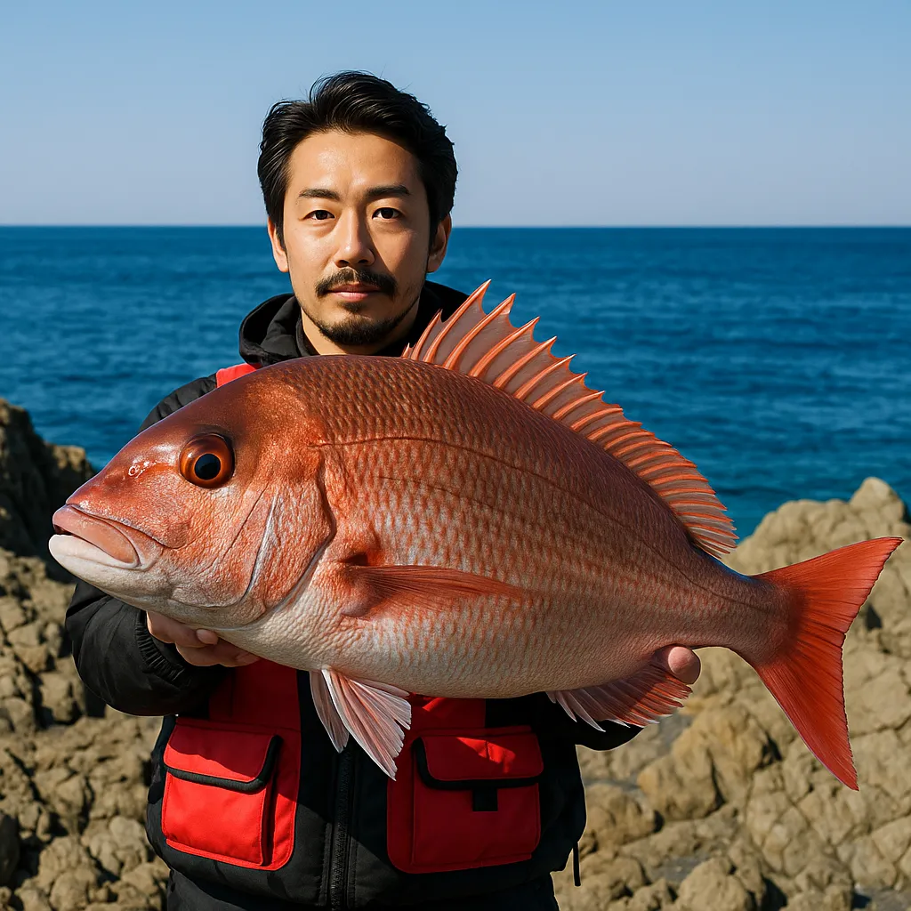 龍飛漁港でマダイの釣果を得た佐々木.webp