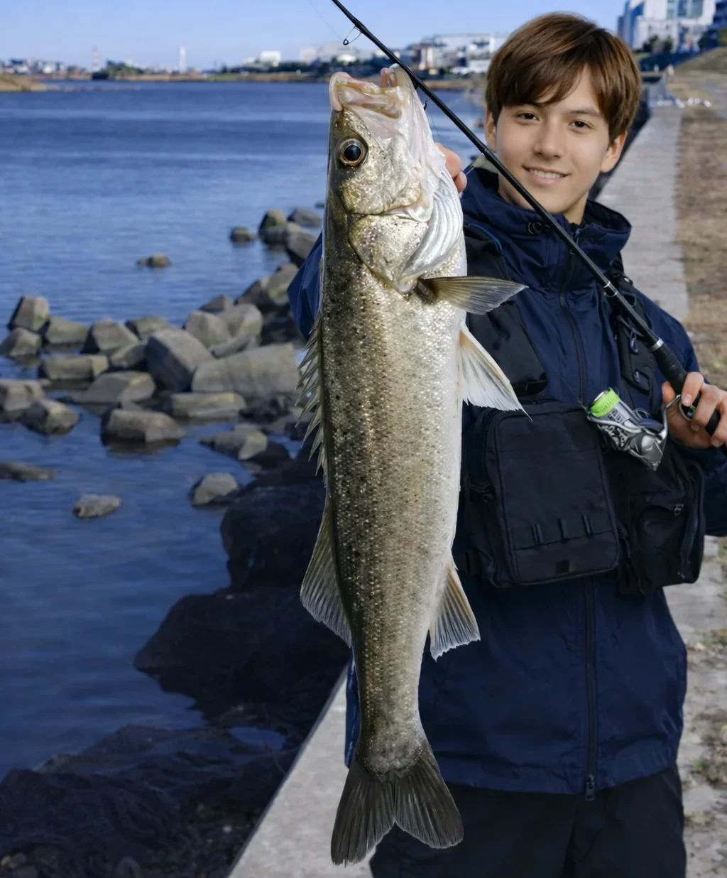 多摩川でシーバスを釣った久良木