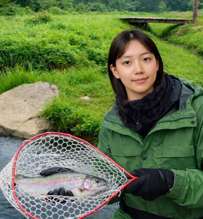 アカイガワTOMOフィッシングポンドでニジマスの釣果を得た森永.webp