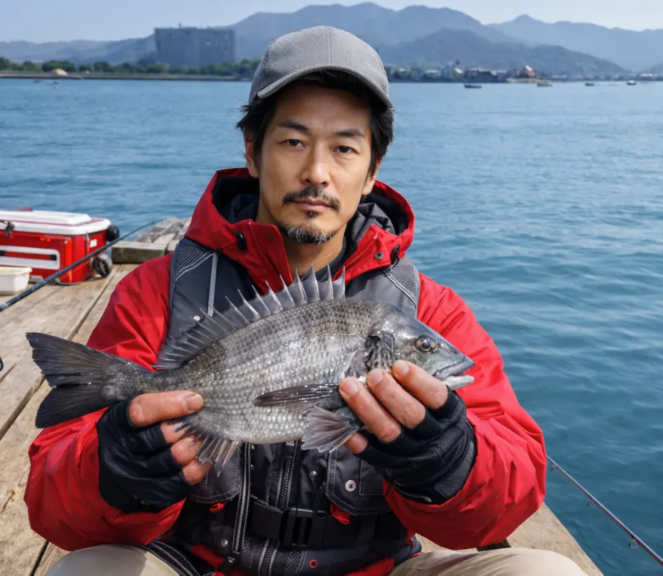 ウチノ海の筏でチヌの釣果を得た佐々木.webp