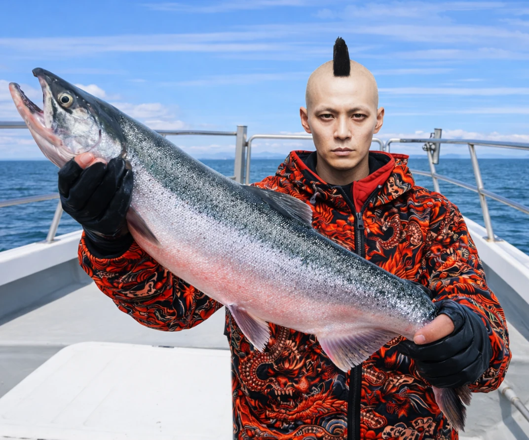 オホーツク海でカラフトマスの釣果を得た馬頭.webp
