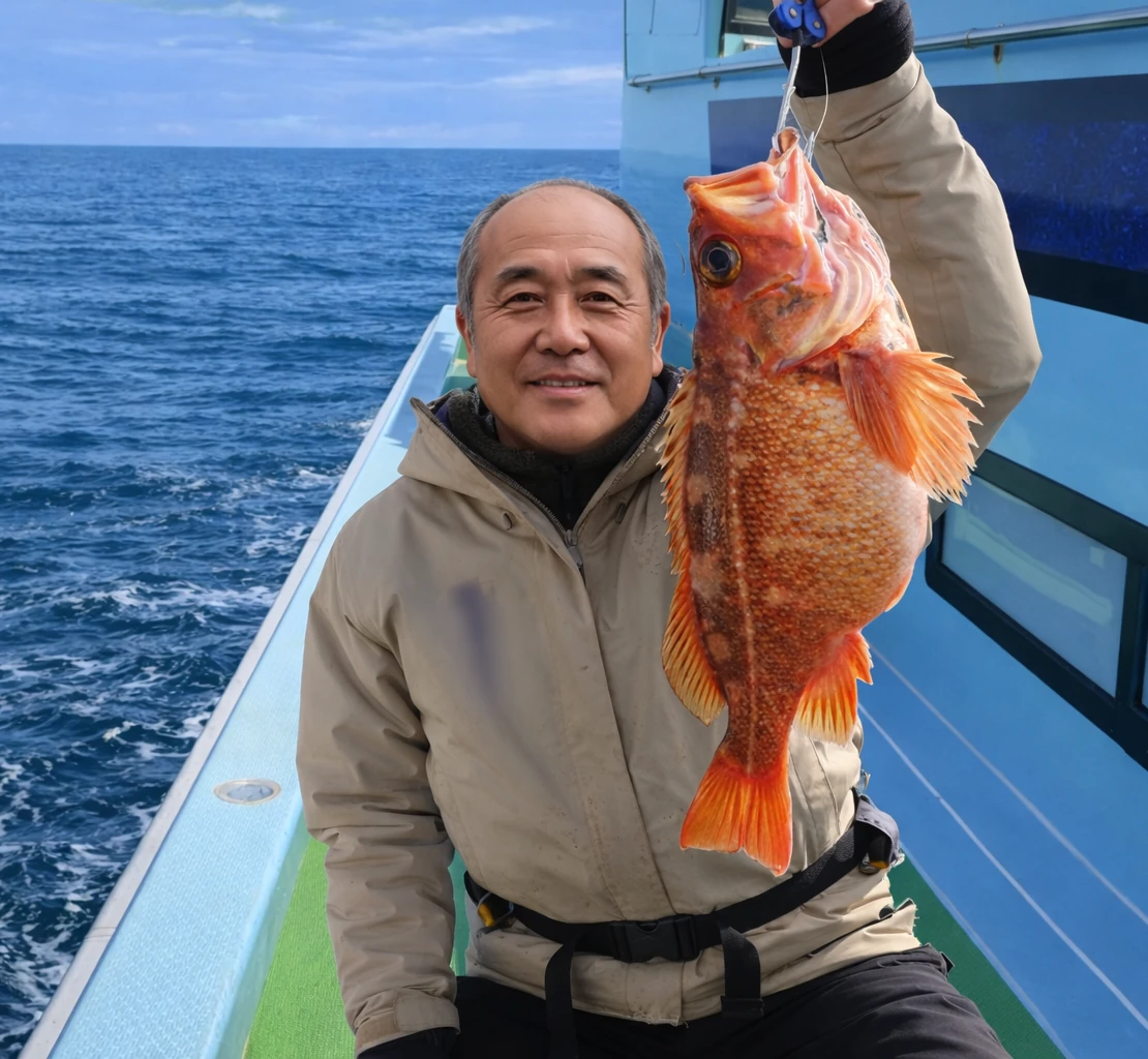 オホーツク海でヤナギノマイの釣果を得た田能村.webp