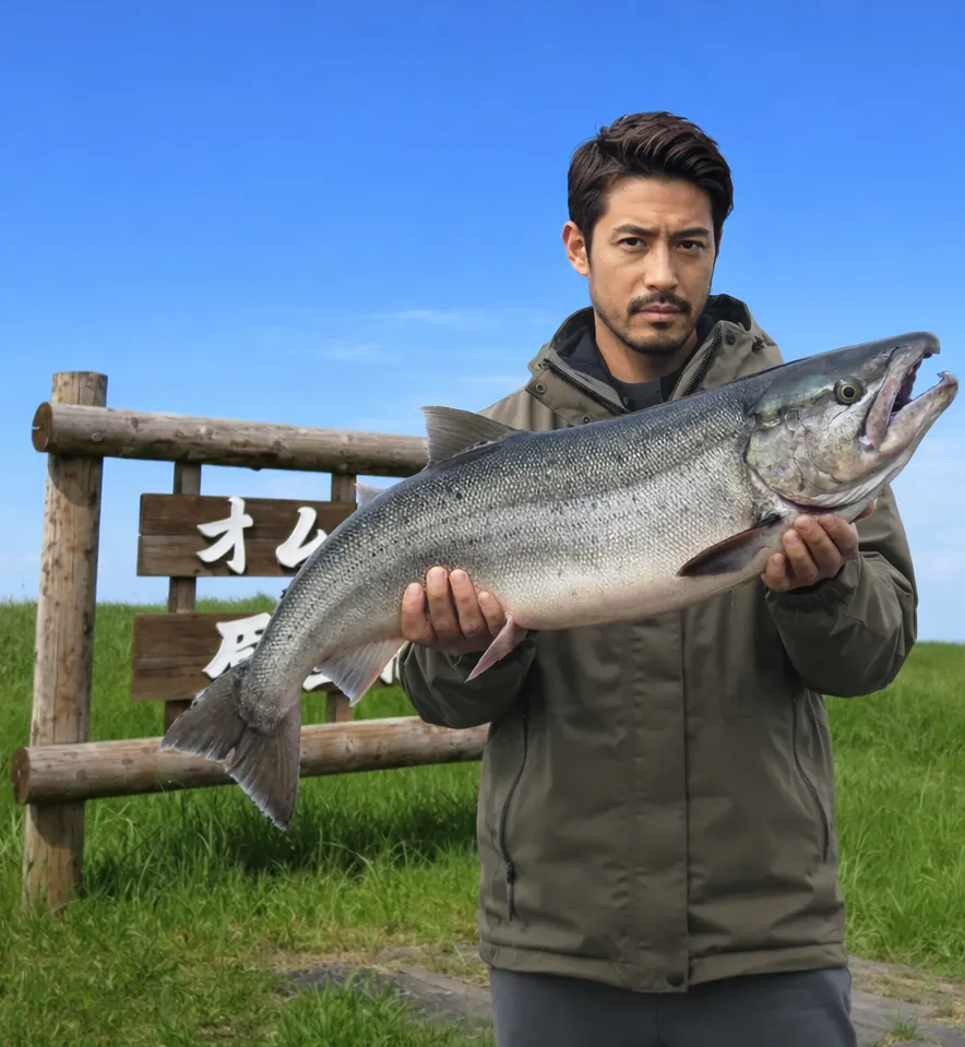 オムサロ原生花園でサケの釣果を得た広岡.webp